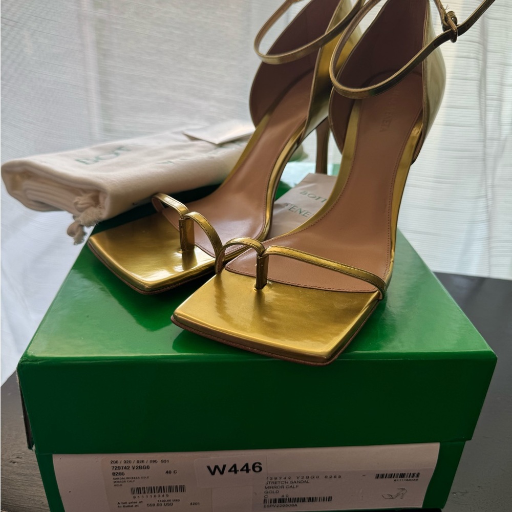 Bottega Veneta Gold Stiletto Heels with Ankle Strap